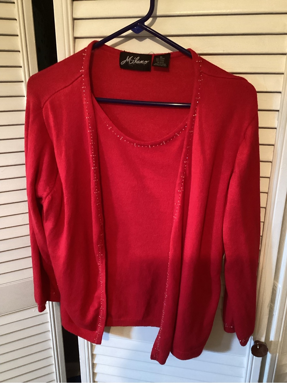 Milano Women's Red Knit Sweater Cardigan Set